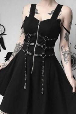Y2K Grunge A-Line Zipper Dress - 90S Summer Outfit, Retro Style, Y2K Party & Club Fashion