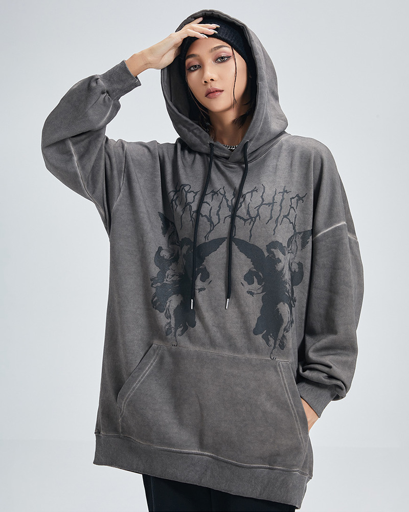 Y2K Grunge Angel Dark Print Hoodie - Retro 90S Fashion, Summer Y2K Outfits, Gothic Y2K Style