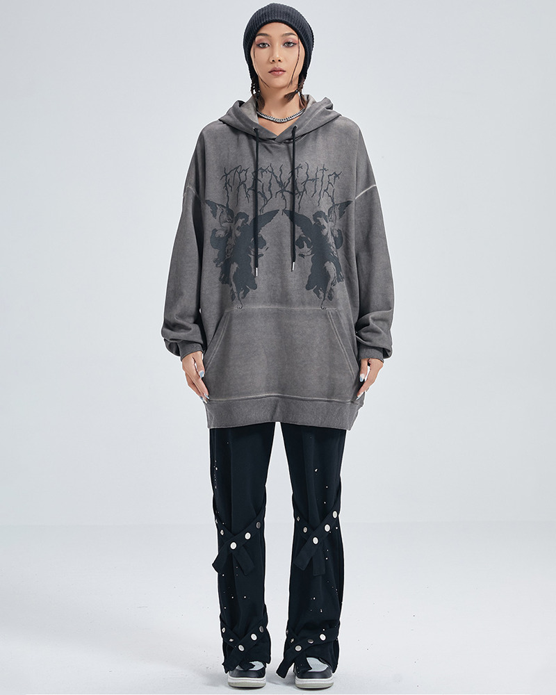 Y2K Grunge Angel Dark Print Hoodie - Retro 90S Fashion, Summer Y2K Outfits, Gothic Y2K Style