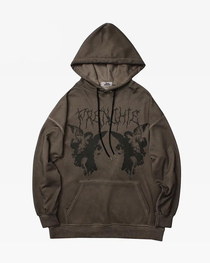 Y2K Grunge Angel Dark Print Hoodie - Retro 90S Fashion, Summer Y2K Outfits, Gothic Y2K Style
