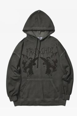 Y2K Grunge Angel Dark Print Hoodie - Retro 90S Fashion, Summer Y2K Outfits, Gothic Y2K Style