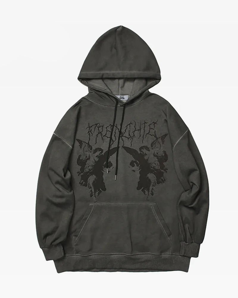 Y2K Grunge Angel Dark Print Hoodie - Retro 90S Fashion, Summer Y2K Outfits, Gothic Y2K Style