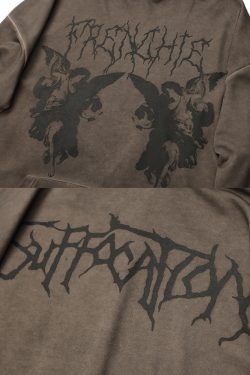 Y2K Grunge Angel Dark Print Hoodie - Retro 90S Fashion, Summer Y2K Outfits, Gothic Y2K Style