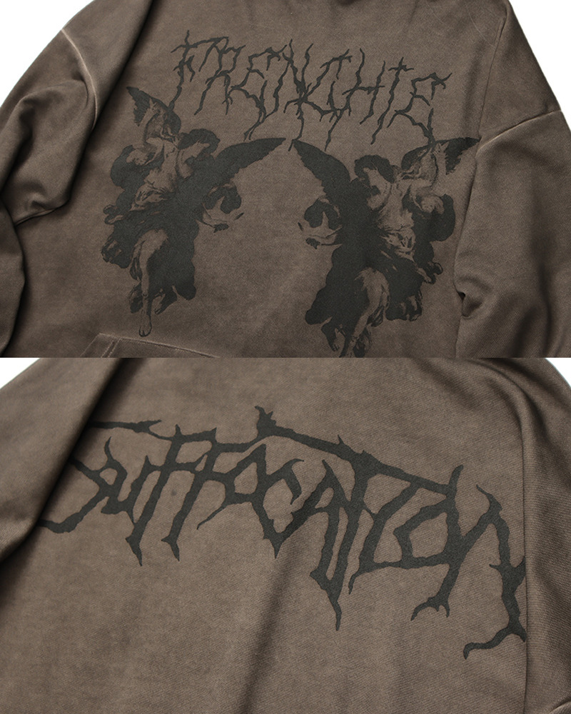 Y2K Grunge Angel Dark Print Hoodie - Retro 90S Fashion, Summer Y2K Outfits, Gothic Y2K Style