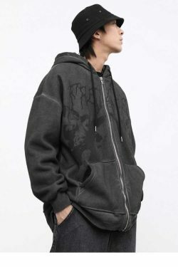 Y2K Grunge Angel Dark Print Hoodie Jacket - Retro 90S Fashion, Summer & Party Outfits