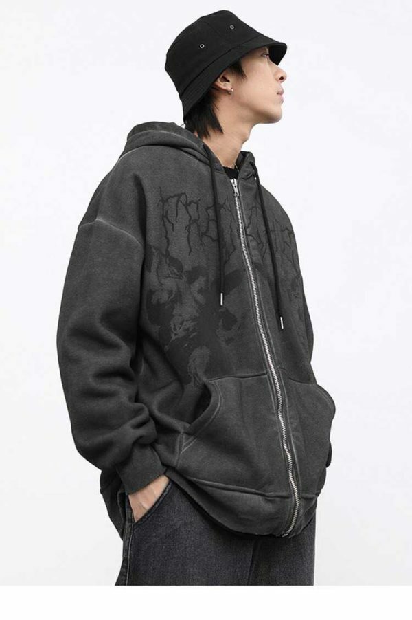 Y2K Grunge Angel Dark Print Hoodie Jacket - Retro 90S Fashion, Summer & Party Outfits