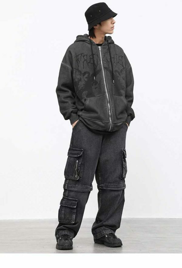 Y2K Grunge Angel Dark Print Hoodie Jacket - Retro 90S Fashion, Summer & Party Outfits