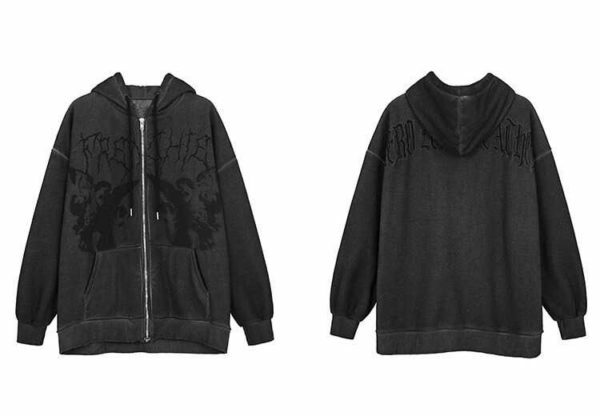 Y2K Grunge Angel Dark Print Hoodie Jacket - Retro 90S Fashion, Summer & Party Outfits