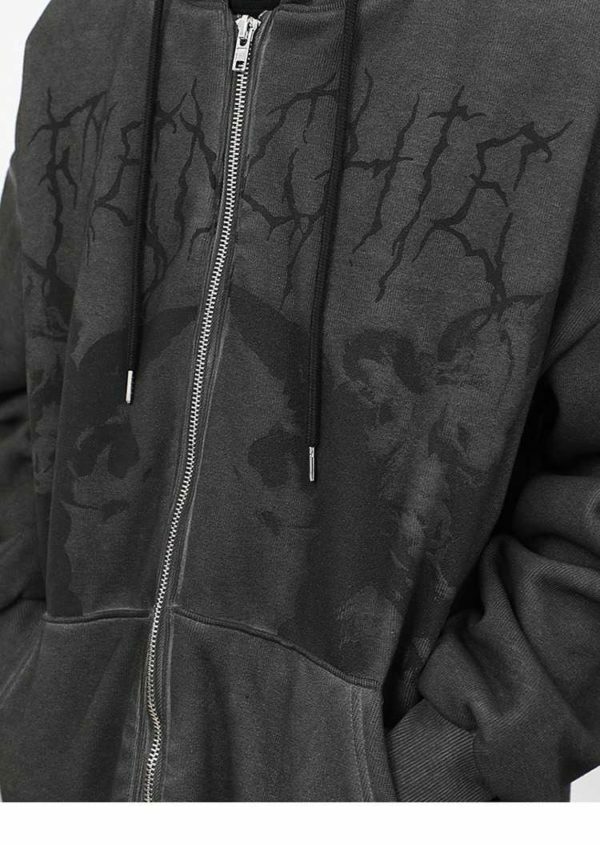 Y2K Grunge Angel Dark Print Hoodie Jacket - Retro 90S Fashion, Summer & Party Outfits