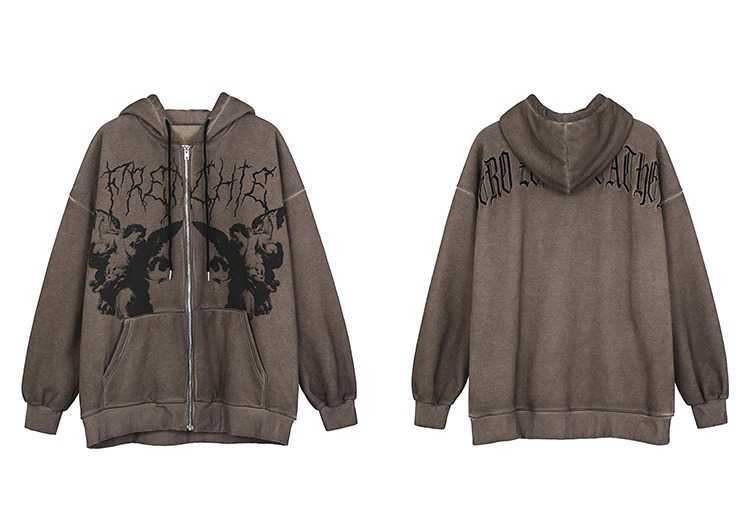 Y2K Grunge Angel Dark Print Hoodie Jacket - Retro 90S Fashion, Summer & Party Outfits