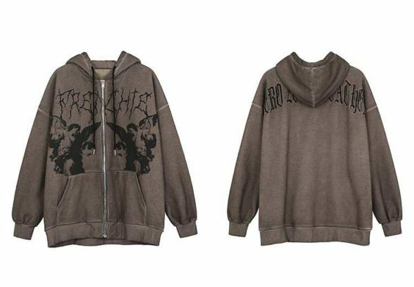 Y2K Grunge Angel Dark Print Hoodie Jacket - Retro 90S Fashion, Summer & Party Outfits