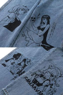 Y2K Grunge Anime Jeans - Retro 90S Fashion, Summer Outfits, And Hip Hop Style For Women