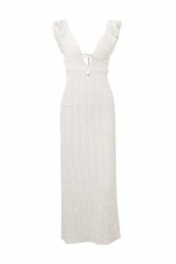 Y2K Grunge Apricot Hollow Out Maxi Dress - Sexy See-Through Backless Beach Party Outfit