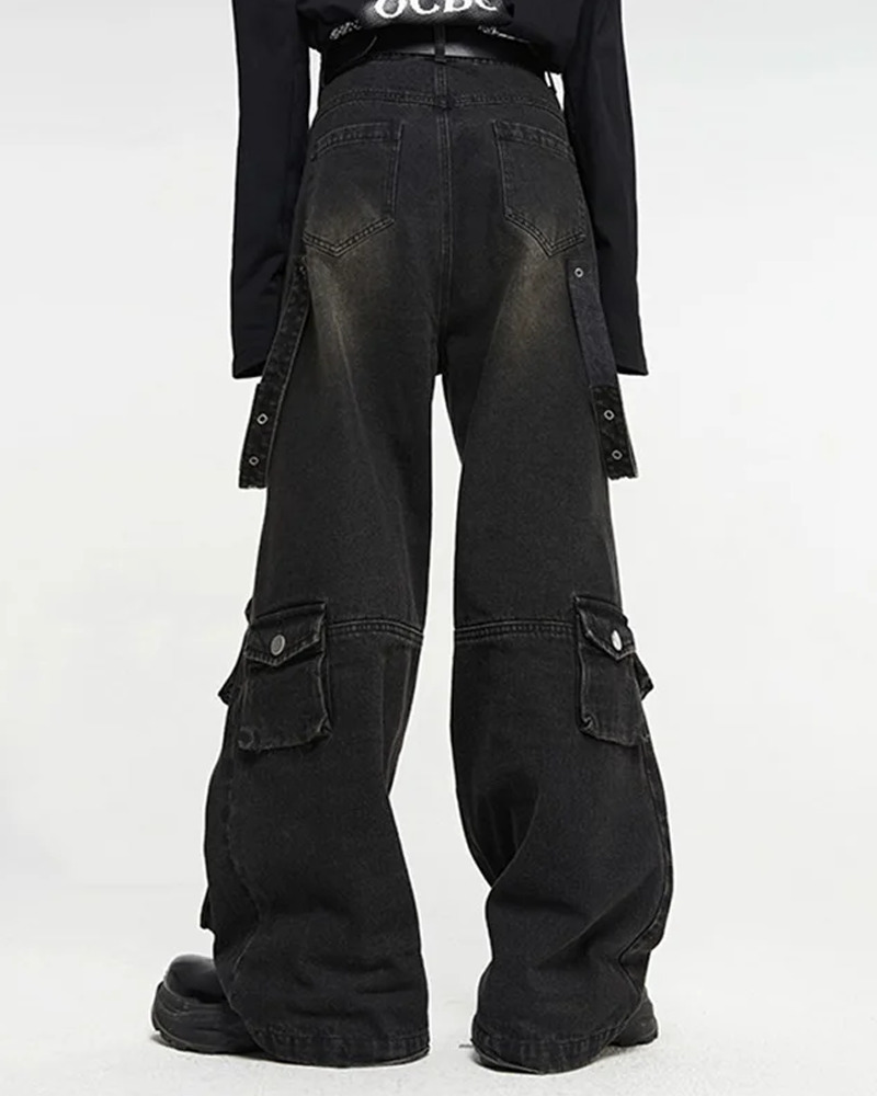 Y2K Grunge Baggy Black Cargo Jeans - Retro 90S Fashion, Summer Y2K Outfits, Gothic Y2K Style