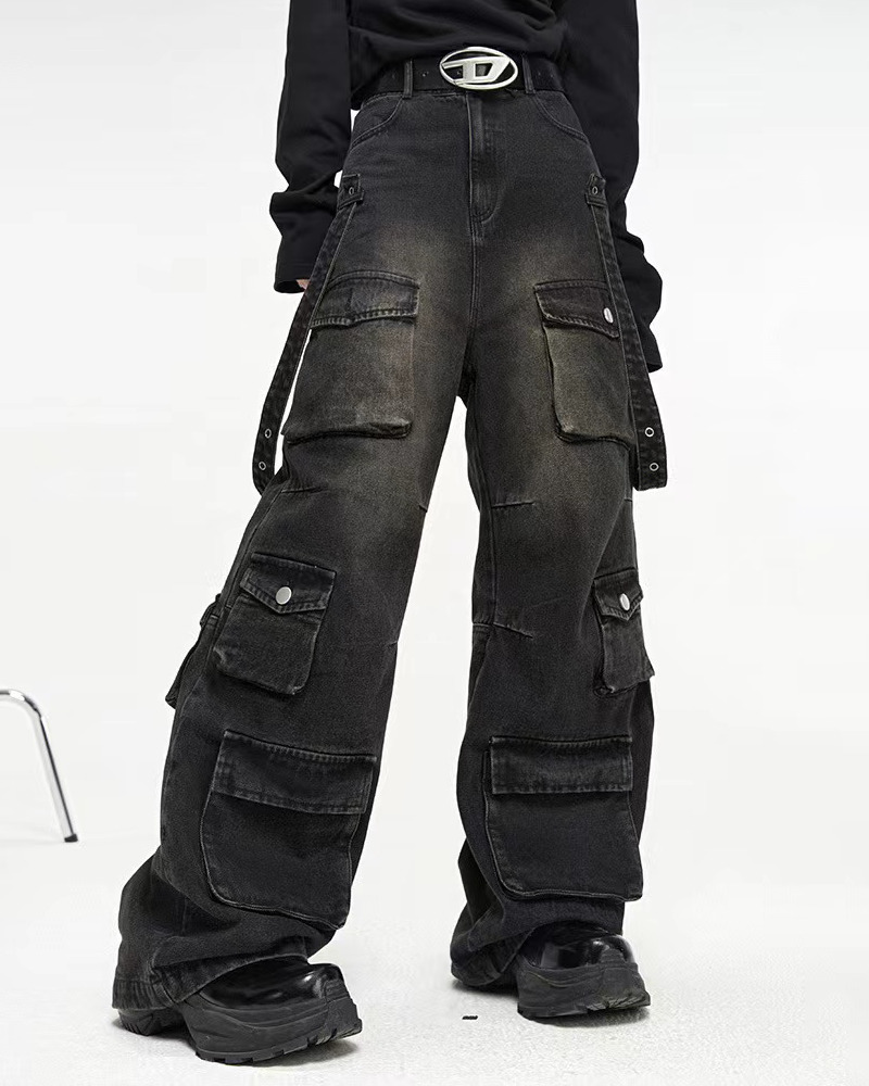 Y2K Grunge Baggy Black Cargo Jeans - Retro 90S Fashion, Summer Y2K Outfits, Gothic Y2K Style