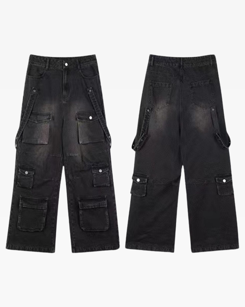 Y2K Grunge Baggy Black Cargo Jeans - Retro 90S Fashion, Summer Y2K Outfits, Gothic Y2K Style