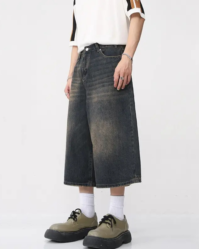 Y2K Grunge Baggy Jean Shorts - Retro 90S Summer Outfit, Y2K Fashion, Pastel Goth Style