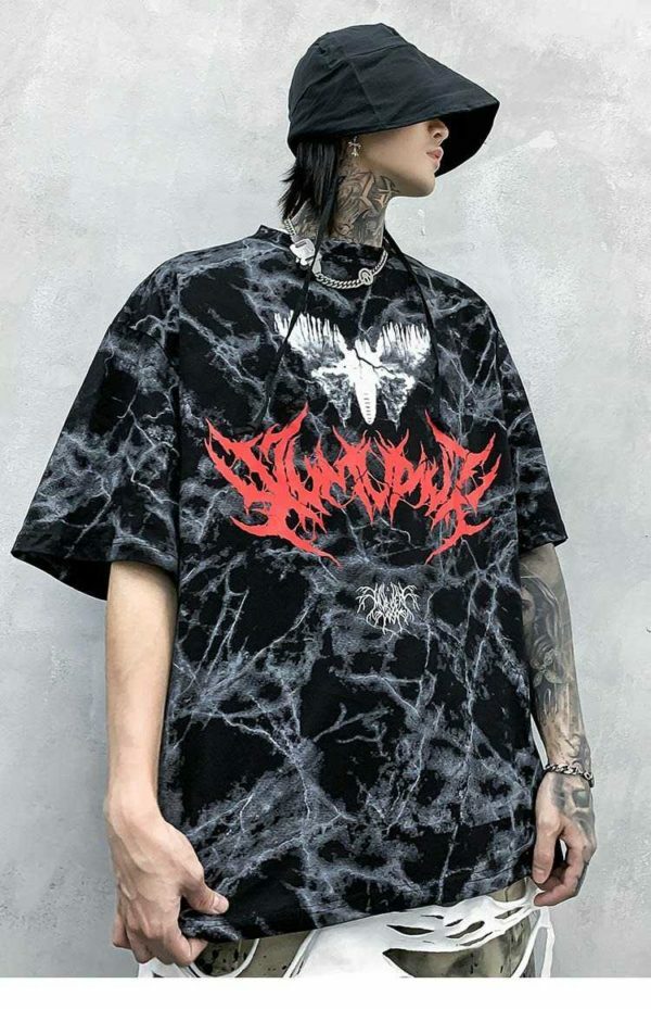 Y2K Grunge Bat Print T-Shirt - Retro 90S Fashion, Summer Y2K Outfits, Gothic Y2K Style