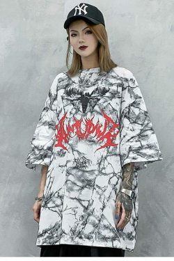 Y2K Grunge Bat Print T-Shirt - Retro 90S Fashion, Summer Y2K Outfits, Gothic Y2K Style