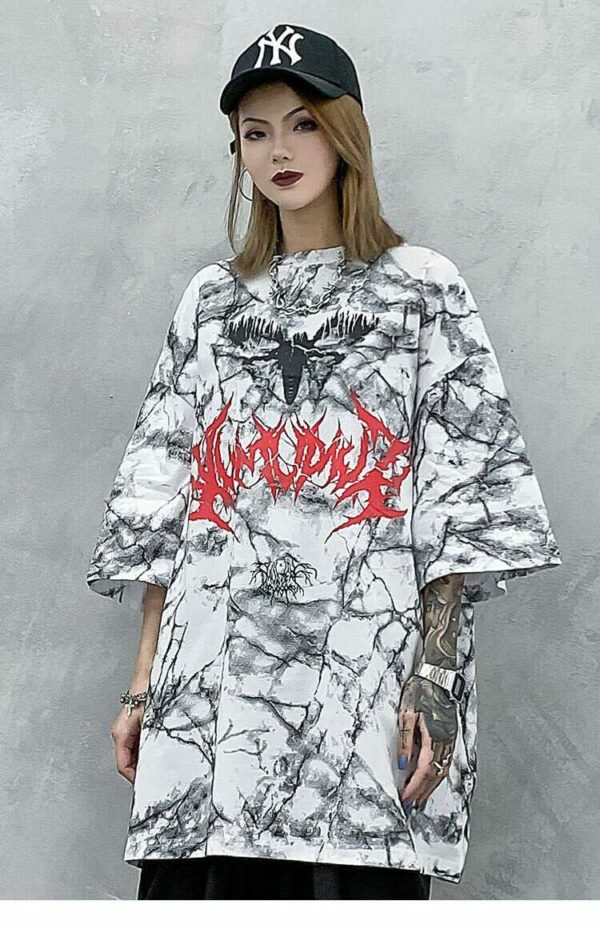 Y2K Grunge Bat Print T-Shirt - Retro 90S Fashion, Summer Y2K Outfits, Gothic Y2K Style