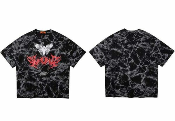 Y2K Grunge Bat Print T-Shirt - Retro 90S Fashion, Summer Y2K Outfits, Gothic Y2K Style