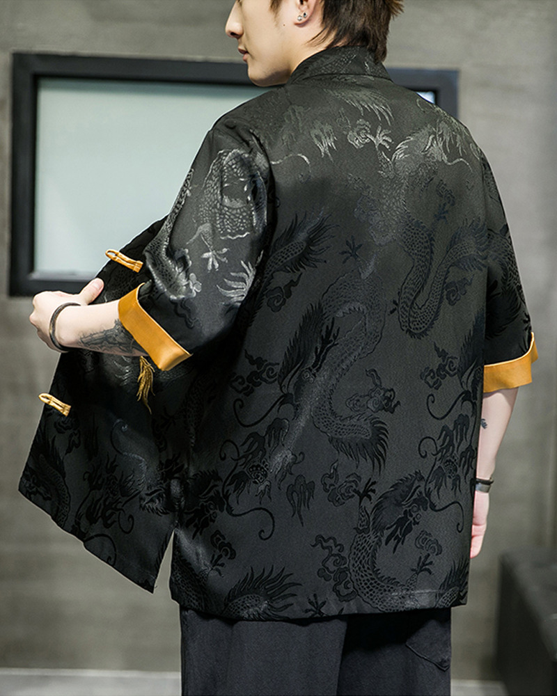 Y2K Grunge Black And Gold Kimono Cardigan - Retro 90S Summer Outfit, Gothic Y2K Fashion