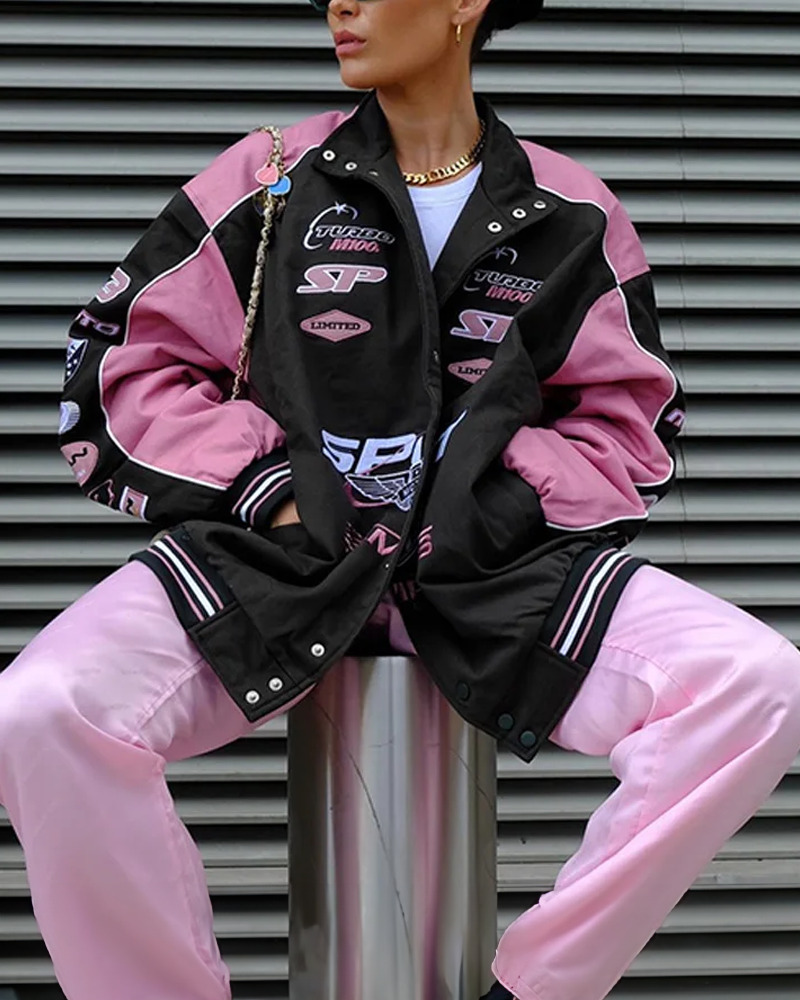 Y2K Grunge Black And Pink Racer Jacket - 90S Fashion, Retro Style, Y2K Club Outfits