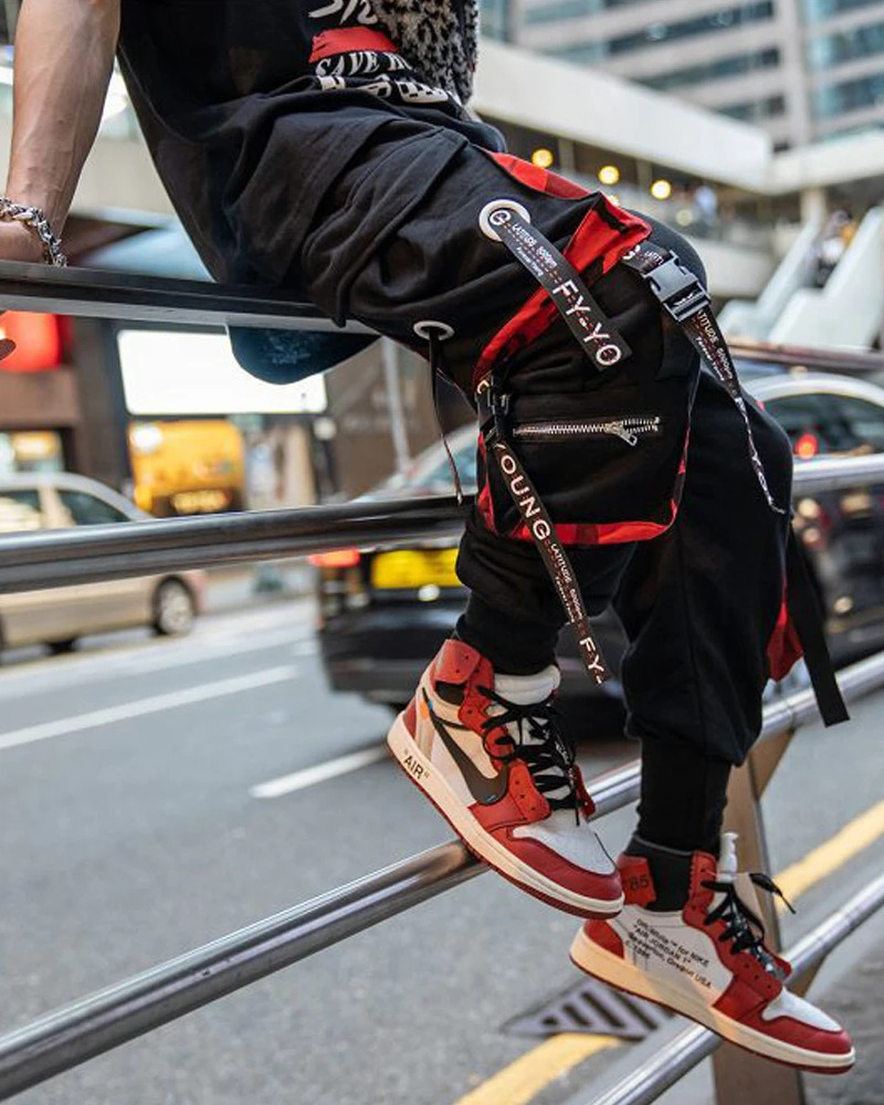 Y2K Grunge Black And Red Cargo Pants - 90S Retro Style, Y2K Summer Outfits, Gothic Y2K