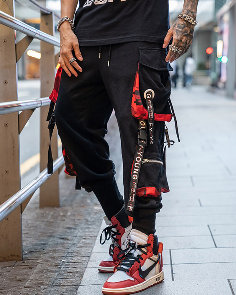 Y2K Grunge Black And Red Cargo Pants - 90S Retro Style, Y2K Summer Outfits, Gothic Y2K