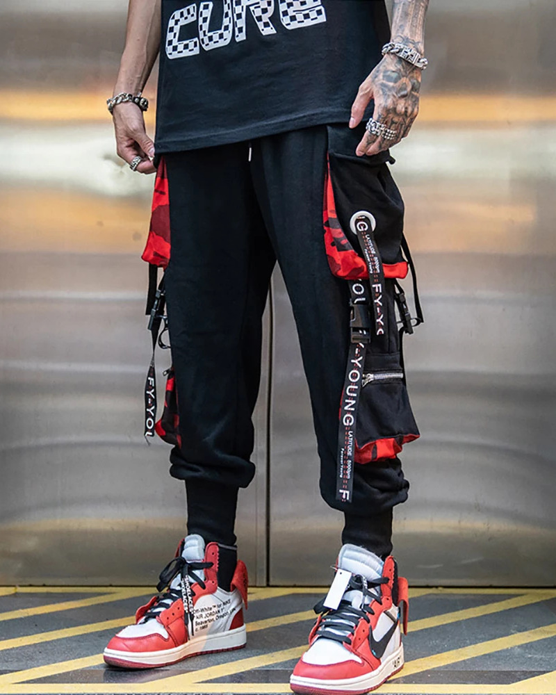 Y2K Grunge Black And Red Cargo Pants - 90S Retro Style, Y2K Summer Outfits, Gothic Y2K