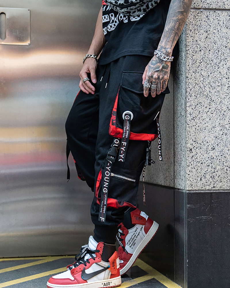 Y2K Grunge Black And Red Cargo Pants - 90S Retro Style, Y2K Summer Outfits, Gothic Y2K