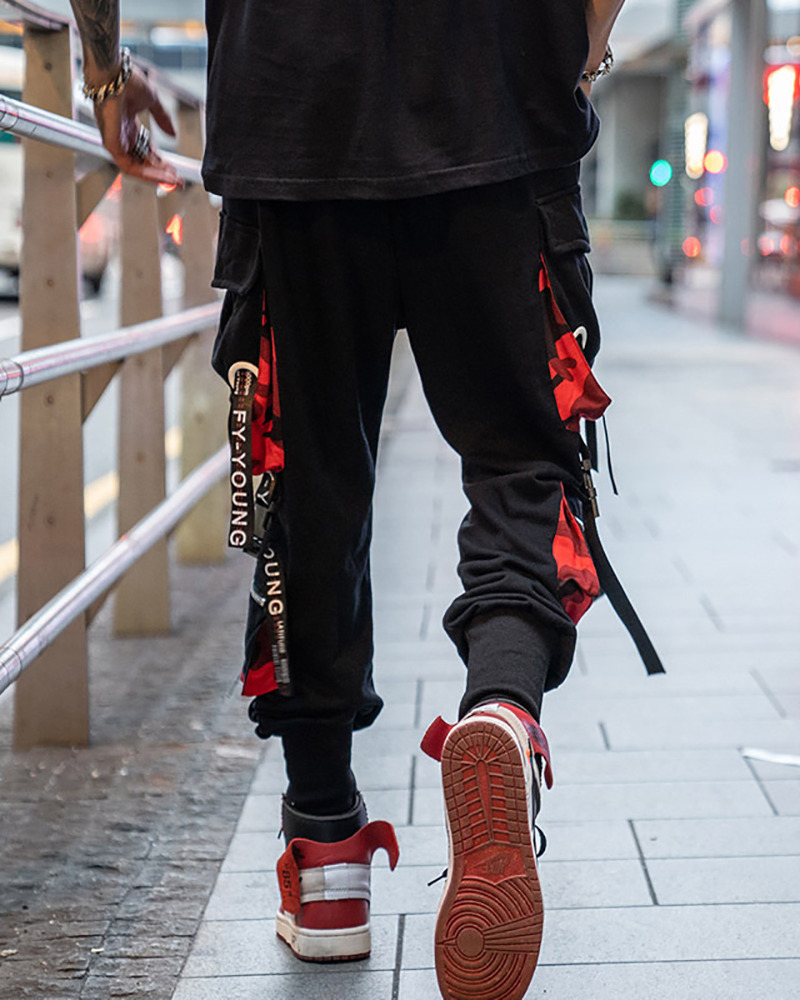 Y2K Grunge Black And Red Cargo Pants - 90S Retro Style, Y2K Summer Outfits, Gothic Y2K