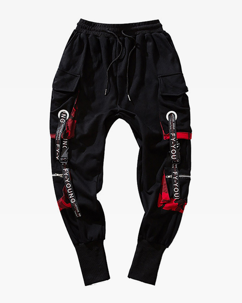 Y2K Grunge Black And Red Cargo Pants - 90S Retro Style, Y2K Summer Outfits, Gothic Y2K