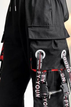 Y2K Grunge Black And Red Cargo Pants - 90S Retro Style, Y2K Summer Outfits, Gothic Y2K Fashion