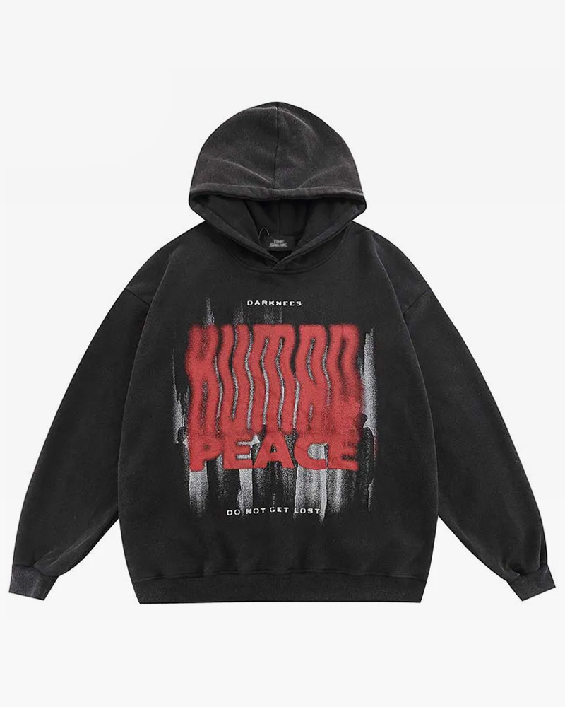 Y2K Grunge Black And Red Graphic Hoodie - 90S Fashion, Retro Style, Y2K Outfits Women