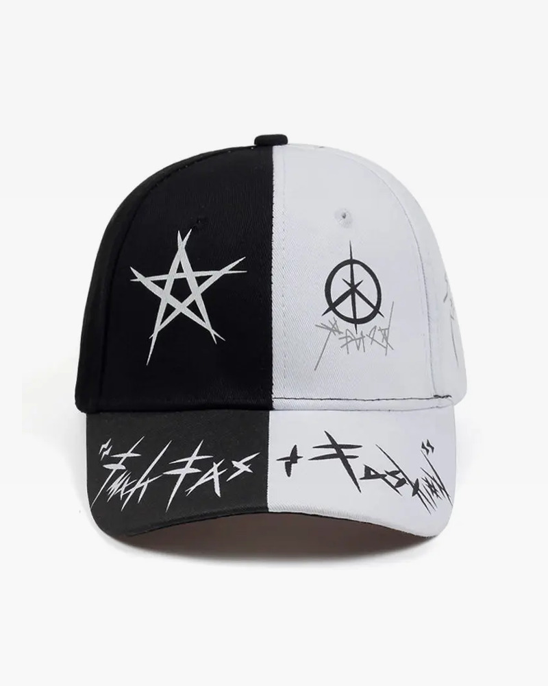Y2K Grunge Black And White Cap - Retro 90S Fashion, Y2K Summer Outfits, And Gothic Y2K Style