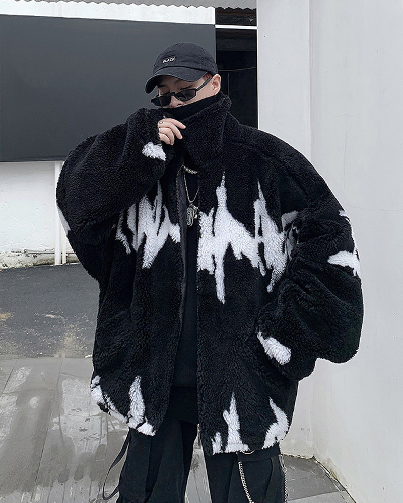 Y2K Grunge Black And White Fleece Jacket - Retro 90S Fashion, Y2K Outfits, Gothic Y2K Style