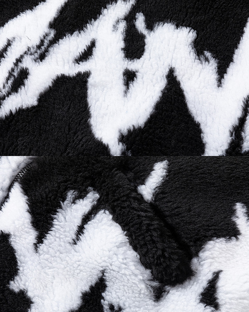Y2K Grunge Black And White Fleece Jacket - Retro 90S Fashion, Y2K Outfits, Gothic Y2K Style