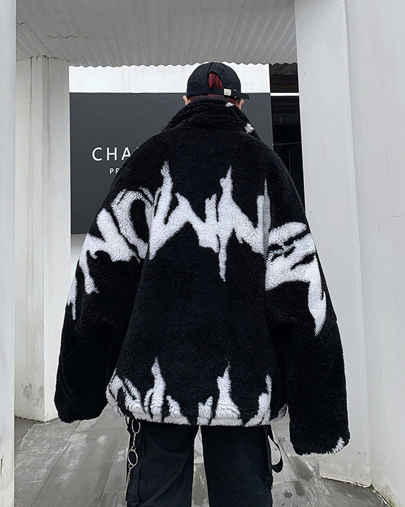 Y2K Grunge Black And White Fleece Jacket - Retro 90S Fashion, Y2K Outfits, Gothic Y2K Style