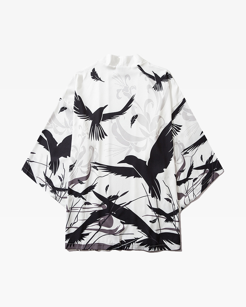 Y2K Grunge Black And White Kimono Jacket - Retro 90S Fashion, Summer Y2K Outfits, Gothic Style