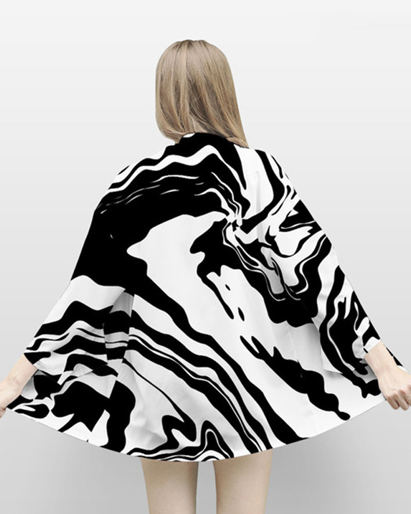 Y2K Grunge Black And White Kimono Top - Retro 90S Fashion, Summer Y2K Outfits