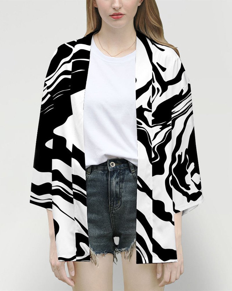 Y2K Grunge Black And White Kimono Top - Retro 90S Fashion, Summer Y2K Outfits