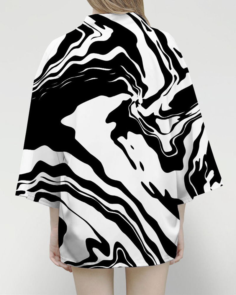 Y2K Grunge Black And White Kimono Top - Retro 90S Fashion, Summer Y2K Outfits