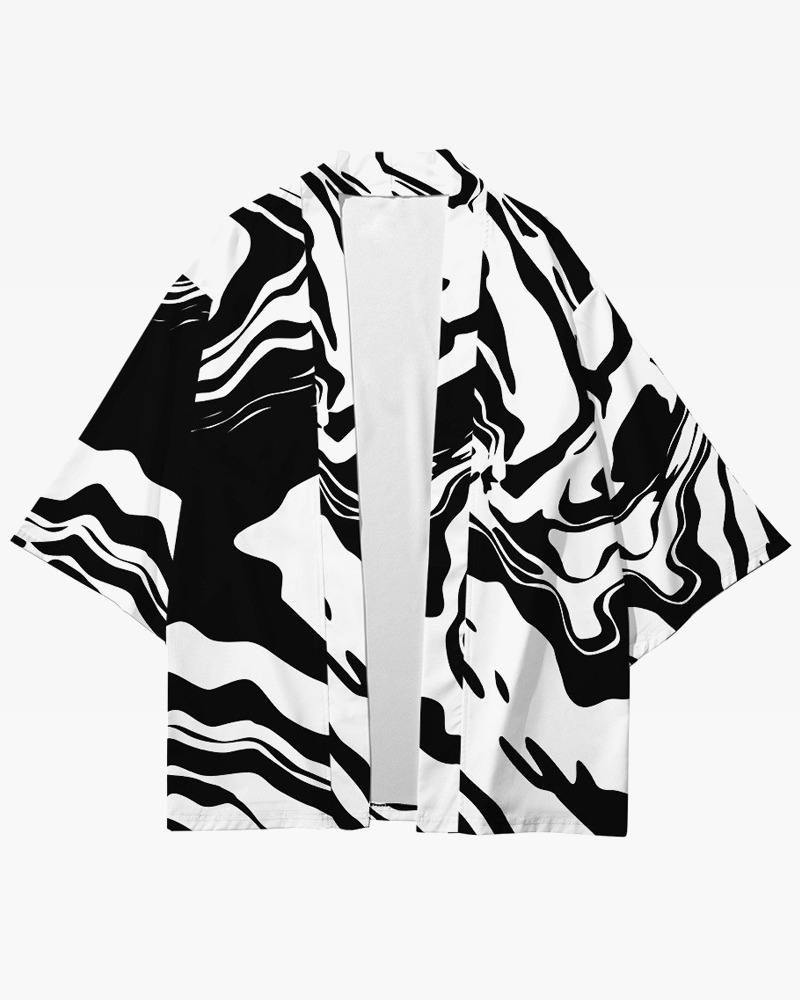 Y2K Grunge Black And White Kimono Top - Retro 90S Fashion, Summer Y2K Outfits