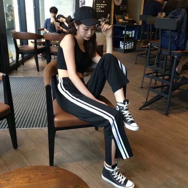 Y2K Grunge Black Ankle Cut Elastic Pants - Retro 90S Aesthetic Summer Outfit