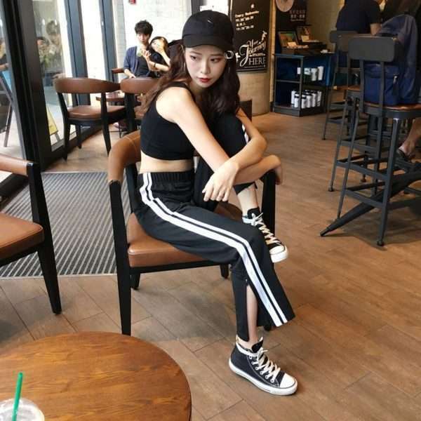 Y2K Grunge Black Ankle Cut Elastic Pants - Retro 90S Aesthetic Summer Outfit