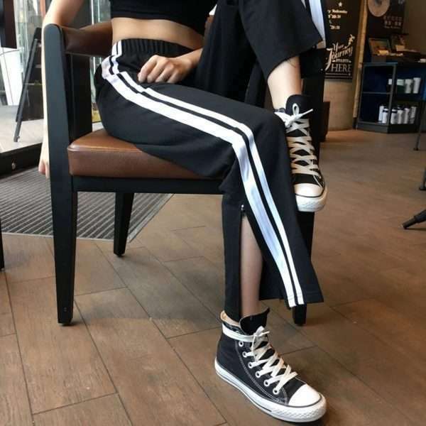 Y2K Grunge Black Ankle Cut Elastic Pants - Retro 90S Aesthetic Summer Outfit