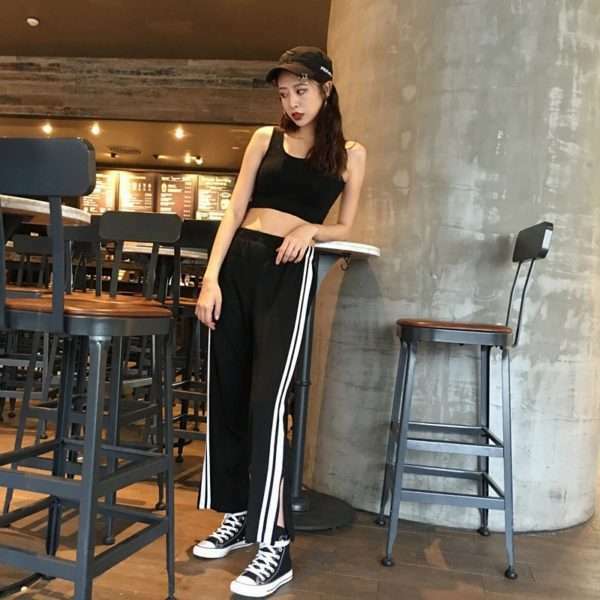Y2K Grunge Black Ankle Cut Elastic Pants - Retro 90S Aesthetic Summer Outfit