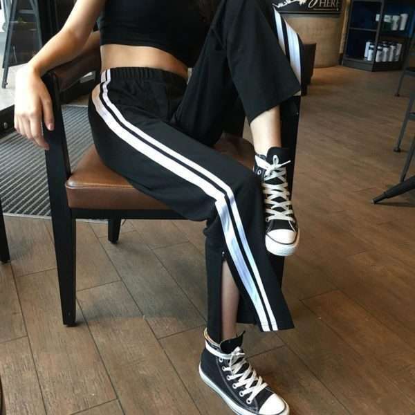 Y2K Grunge Black Ankle Cut Elastic Pants - Retro 90S Aesthetic Summer Outfit