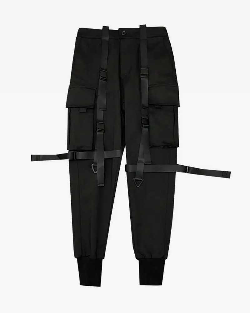Y2K Grunge Black Pants With Straps - 90S Retro Summer Outfit, Gothic Y2K Fashion